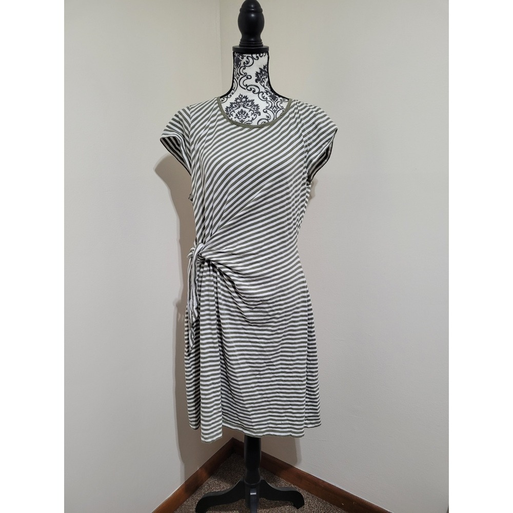 Talbots‎ T-Shirt Dress Womens XL Olive Green Side Tie Stripe Cotton